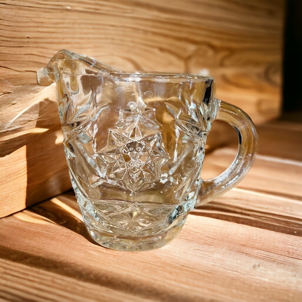 Anchor Hocking Vintage Creamer Juice Milk Small Pitcher Star of David Pattern